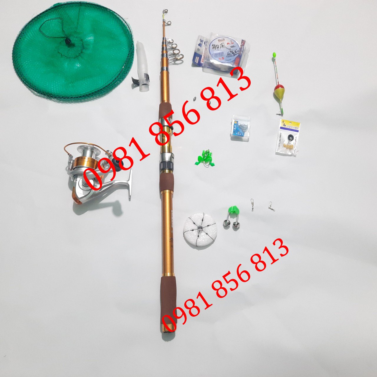 Combo cần câu shimano vàng đồng - máy câu yumoshi BL tặng giỏ và đủ phụ kiện