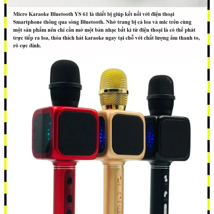 Micro karaoke bluetooth hát mic cầm tay GrownTech YS 61 kiêm loa nghe nhạc có đèn led bảo hành 24 tháng