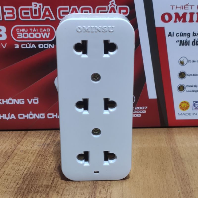 Ổ cắm điện 3 ổ không dây OMINSU S28Y cao cấp chịu tải 3000W