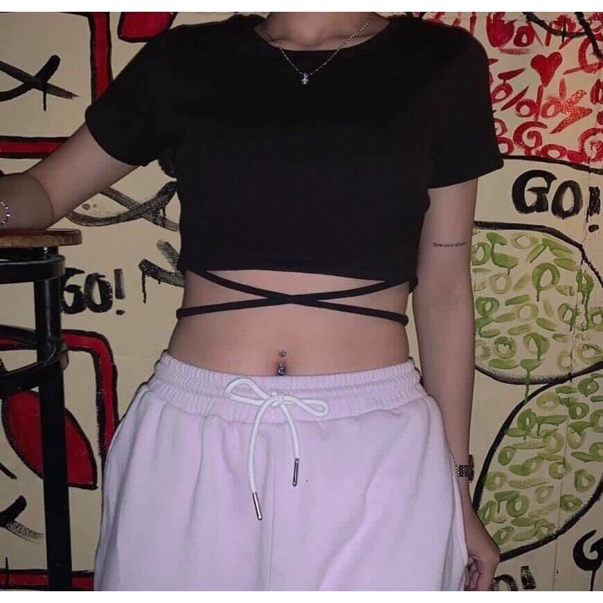 Áo Croptop Đan Dây Eo, dáng ôm basic - A341