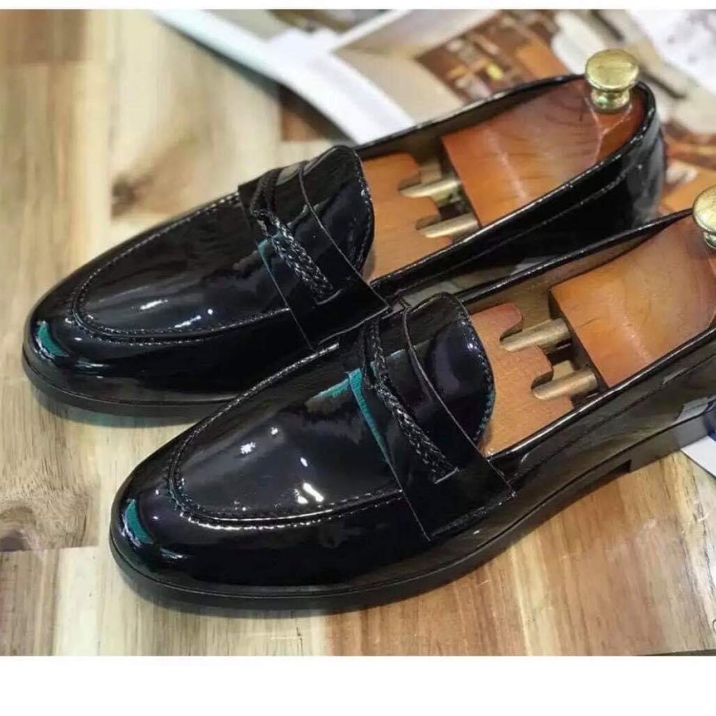 Giầy lười da bóng dây tết nam