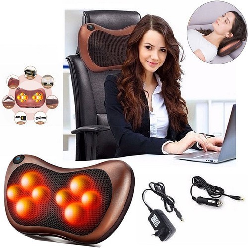 [HCM]Gối Massage Hồng Ngoại 8 Bi đảo chiều (Nâu đỏ)