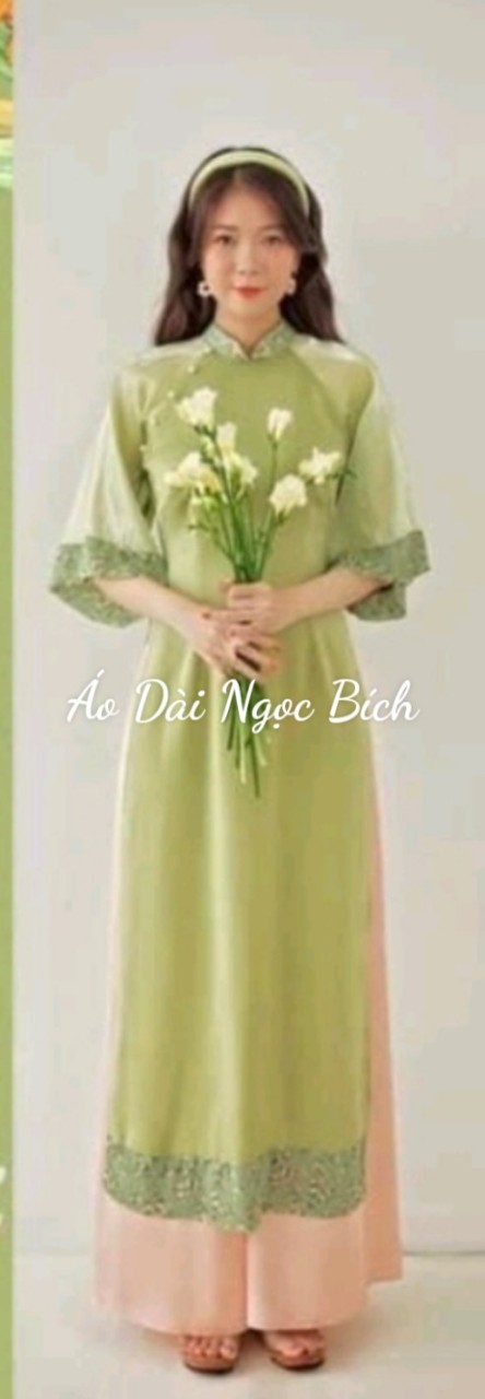 Áo dài cách tân phối tay tơ . vải Lụa tây thi trẻ trung quyến rũ xinh xắn - Áo Dài Ngọc Bích