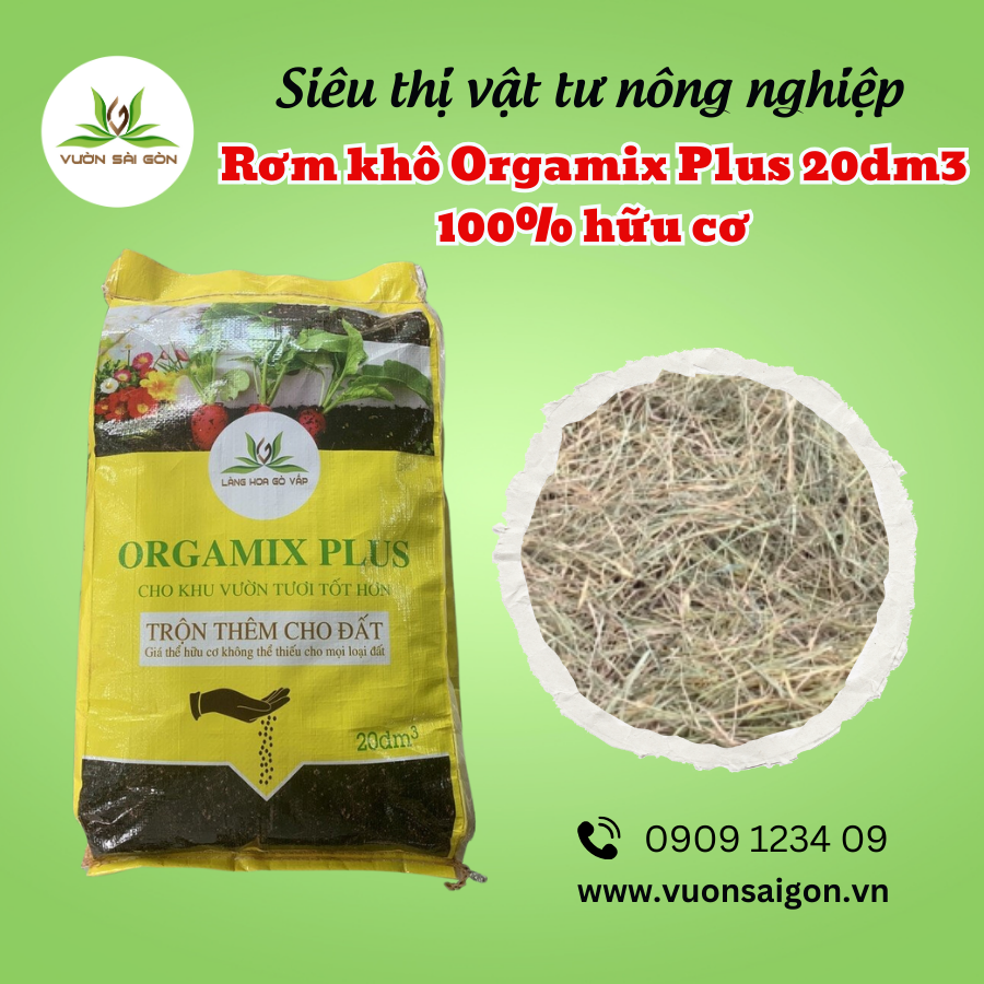 Rơm khô Orgamix Plus 20dm3 100% hữu cơ, rơm ủ phân, rơm phủ gốc cây, phủ ươm hạt giống (Vườn Sài Gòn - Vuon Sai Gon)