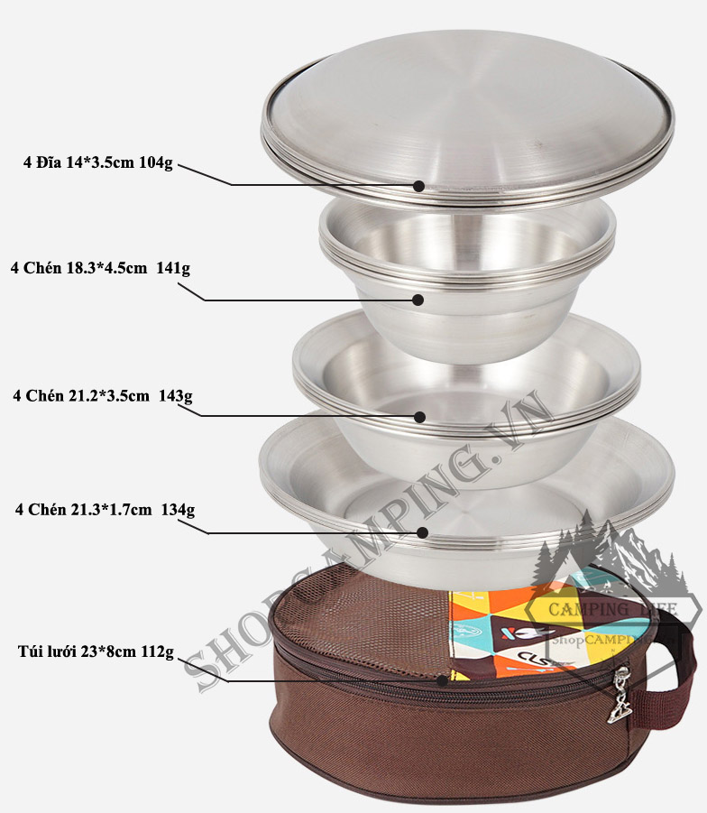 [HCM]BỘ CHÉN DĨA CLS CAO CẤP 16 MÓN INOX 201