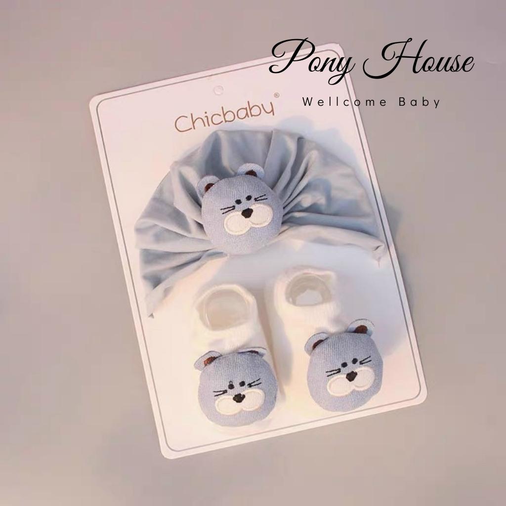 Set mũ turban kèm tất len hình thú chicbaby cho bé sơ sinh đến 6 tháng