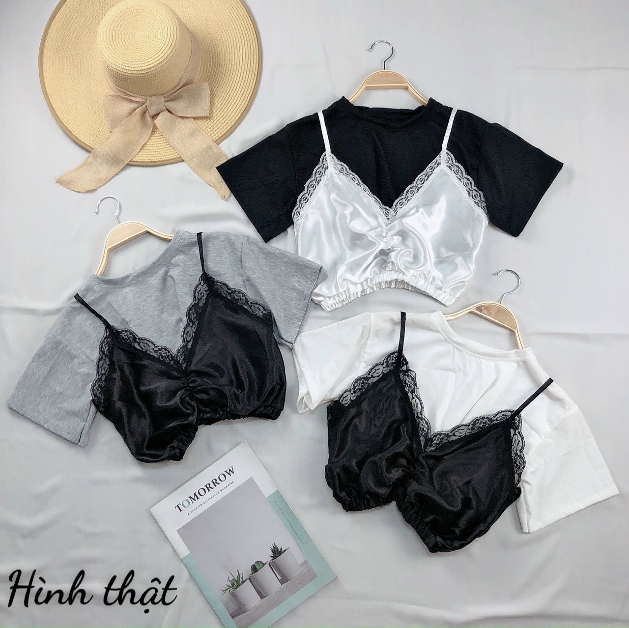 Áo croptop yếm - bao gồm 2 món Áo + Yếm