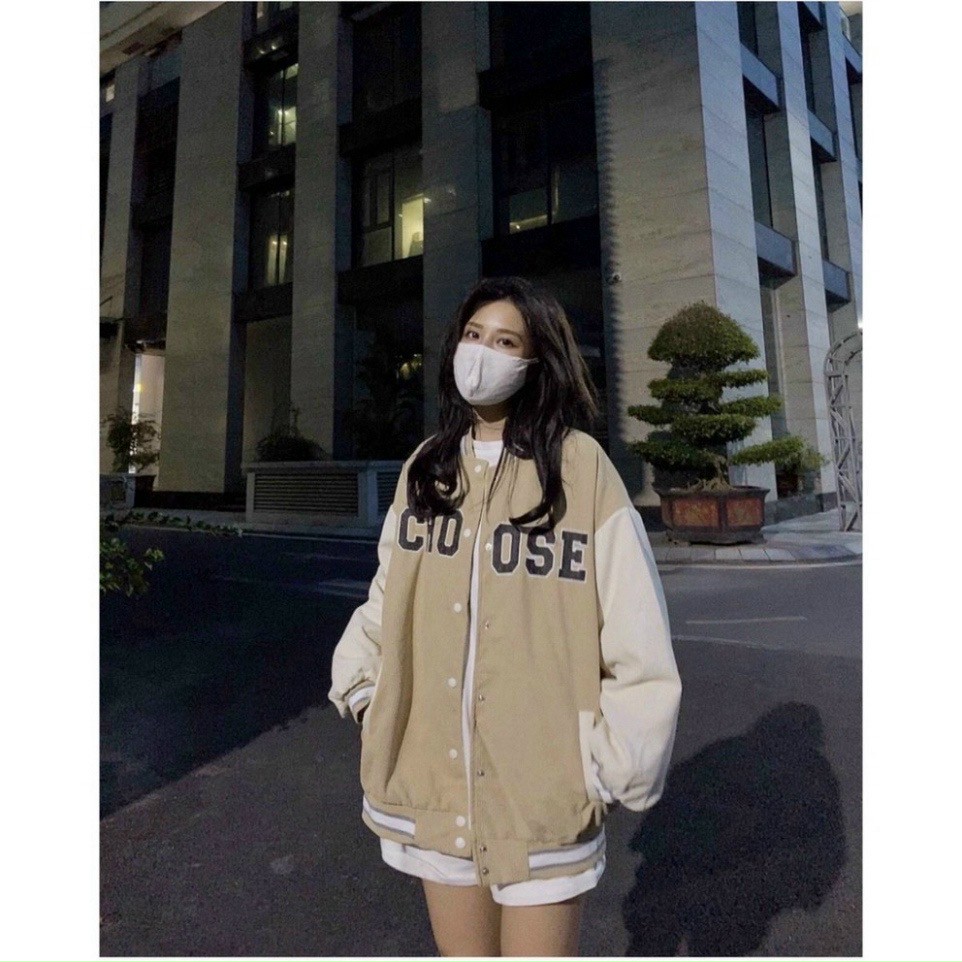 Áo khoác nhung bomber nữ - chất liệu nhung gân-  thiết kế họa tiết chữ in 3D CHOOSE