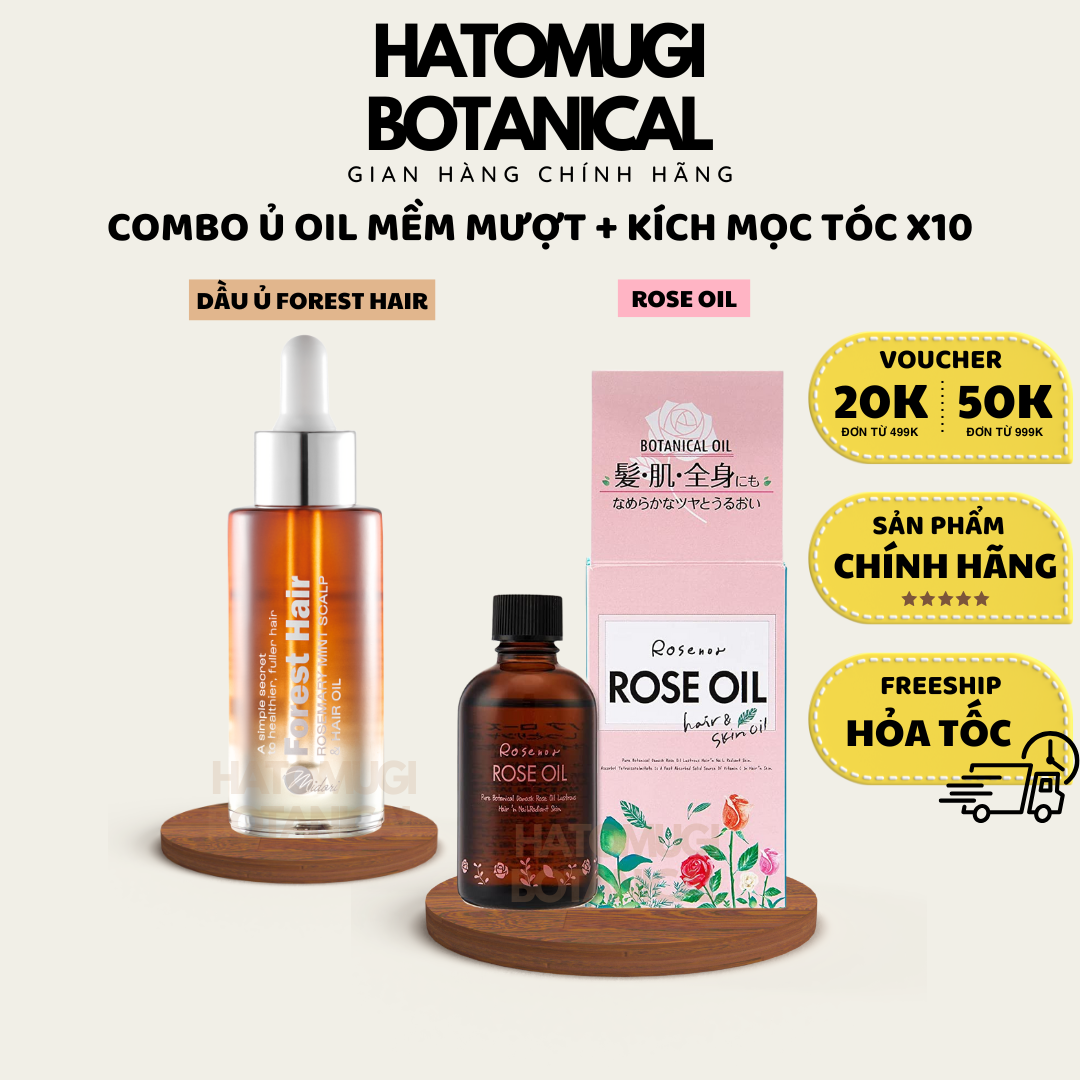 Combo Dầu dưỡng Rose Oil Botanical Nhật Bản và Dầu ủ Forest Hair Rosemary Oil siêu phục hồi và kích mọc tóc