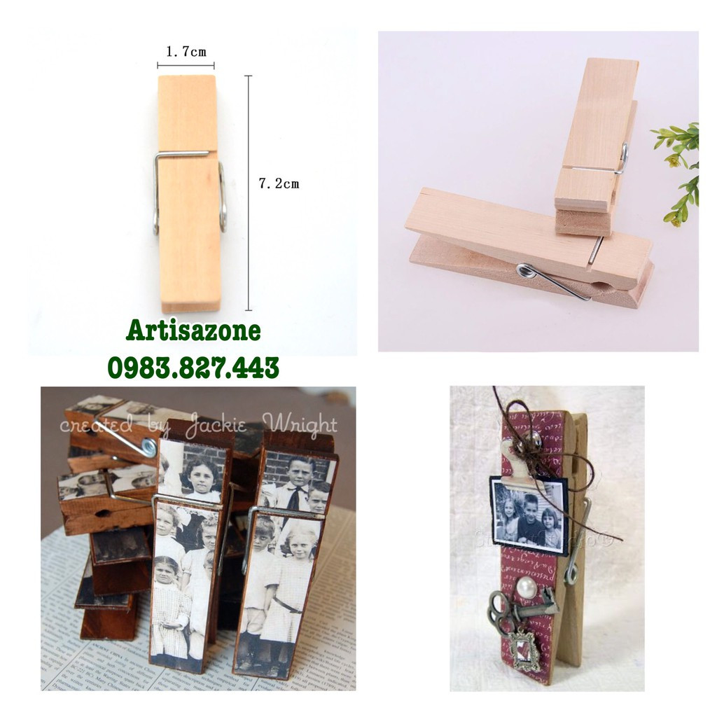 Kẹp gỗ trơn handmade, size đại (7,2cm x 1,7cm) - Đọc kỹ mô tả sản phẩm - Set 05 chiếc