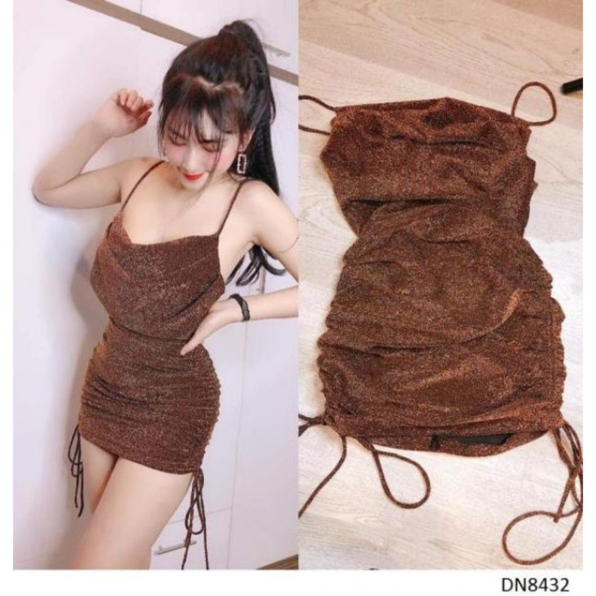 đầm body kim sa 2 dây cổ đổ