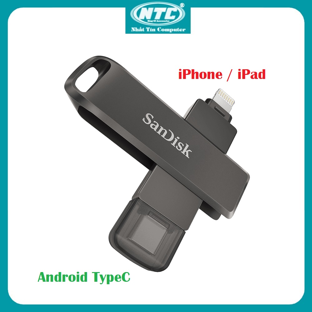 USB 3.1 OTG SanDisk iXpand 2 đầu TypeC và Lightning Flash Drive Luxe 256GB / 128GB / 64GB (Xám) - Nhất Tín Computer