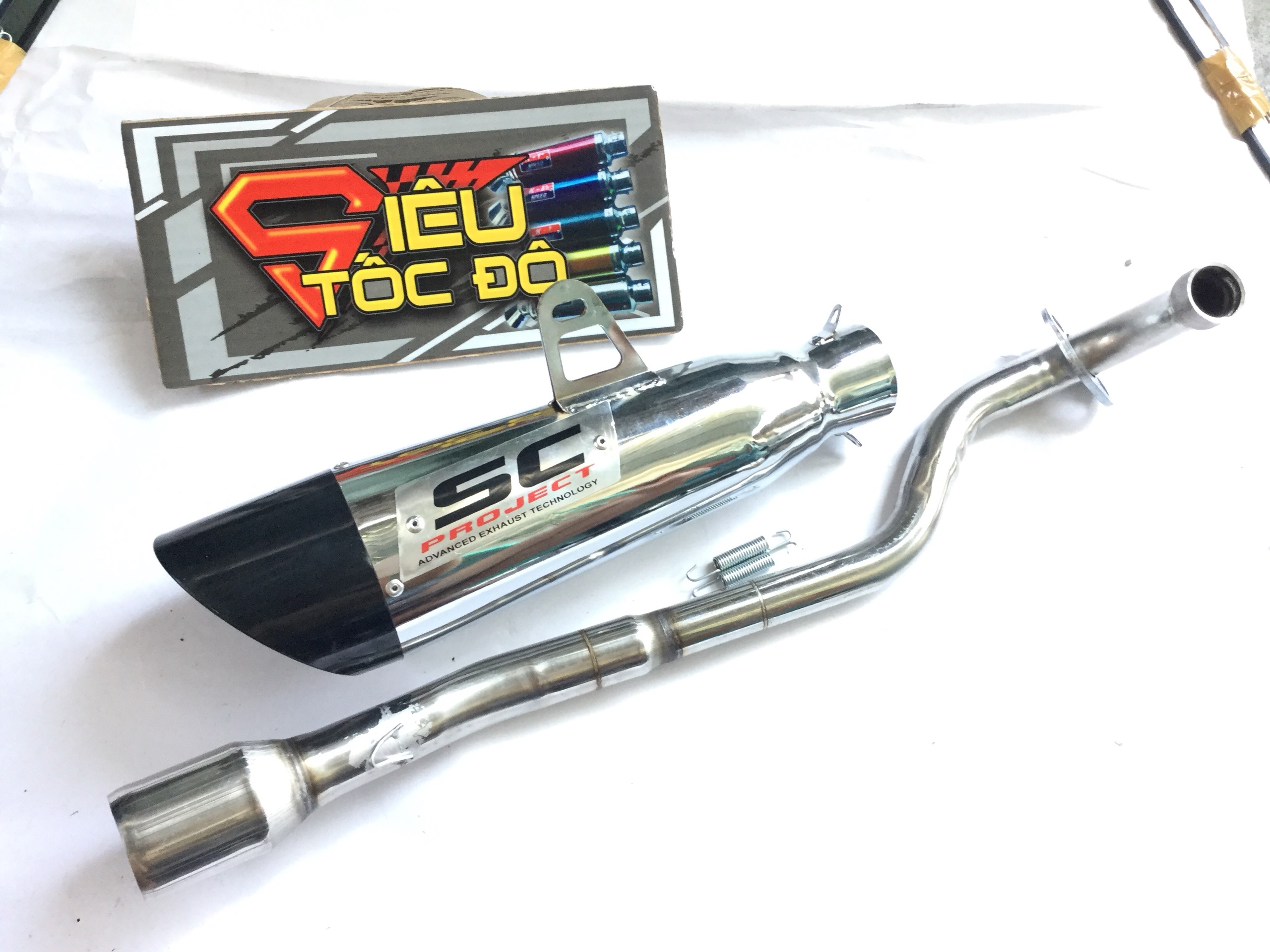 Pô sc xéo đuôi đen bao gồm cả cổ pô độ cho xe wave blade, wave s, wave rs, wave rsx, wave alpha 110