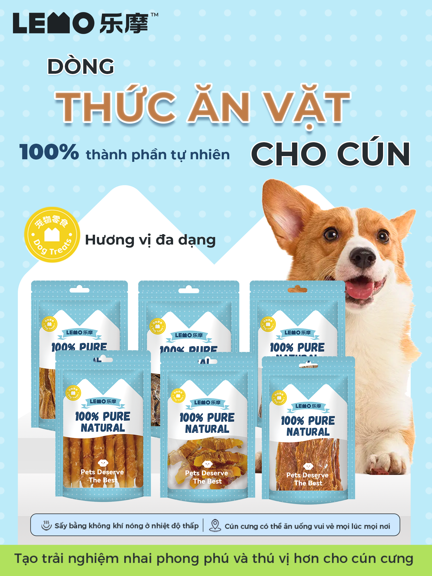 Thịt vịt tươi sấy khô cho chó LEMO túi 70g