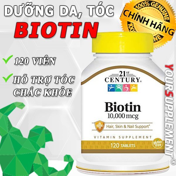 Viên uống mọc tóc Biotin 10,000 mcg 21th Century - 120 viên