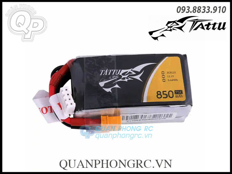 Pin Tattu 850mAh 3S 45C 11.1V LiPo Battery XT30 Plug