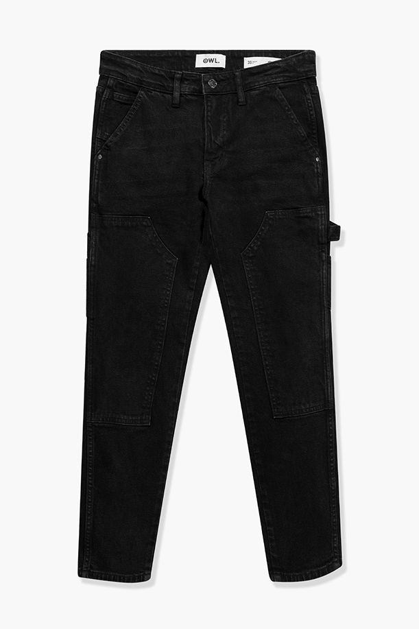 OWL BRAND® DOUBLE KNEE SKINNY JEANS - Quần jeans dài may đắp dáng ôm / Đen wash - OWL191021