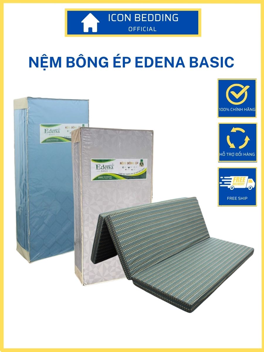 Nệm Bông Ép Edena Basic, Nệm Gấp 3 Giảm Đau Hỗ Trợ Cột Sống