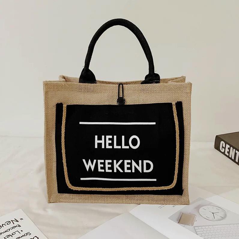 Túi cói hello weekend hàng đẹp dày dặn