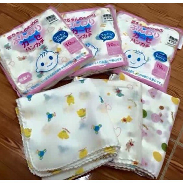 Khăn xô in hoa , khăn sữa xuất Nhật cho bé ( gói 10 chiếc )