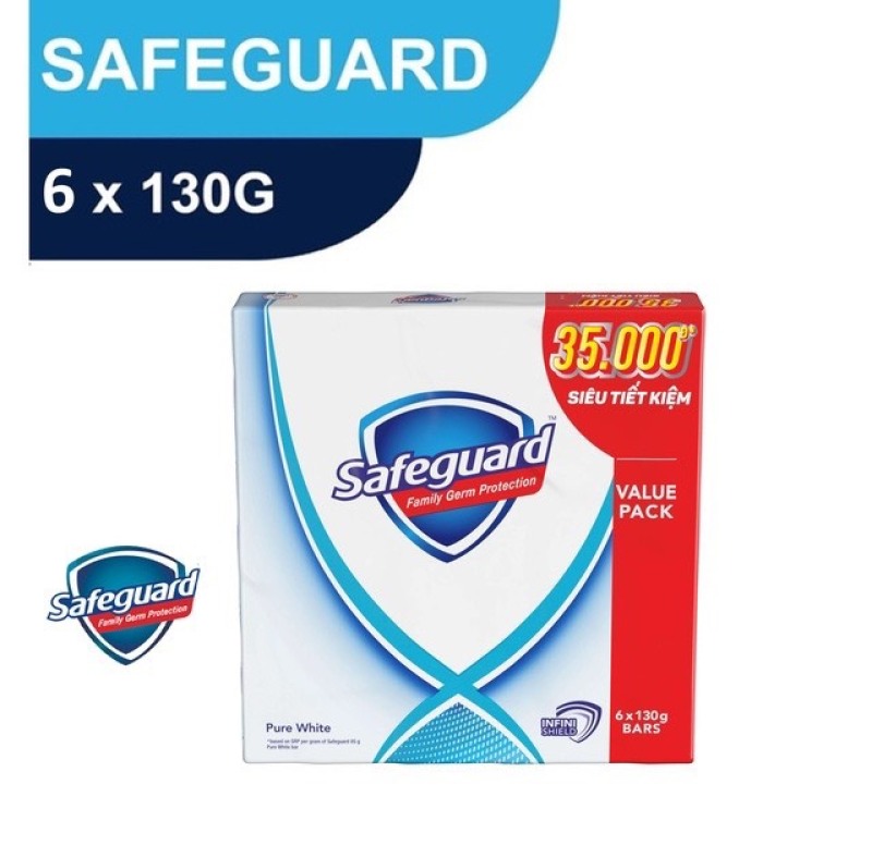 Xà bông cục Safeguard Trắng tinh khiết Gói siêu đại 130gX6 cao cấp