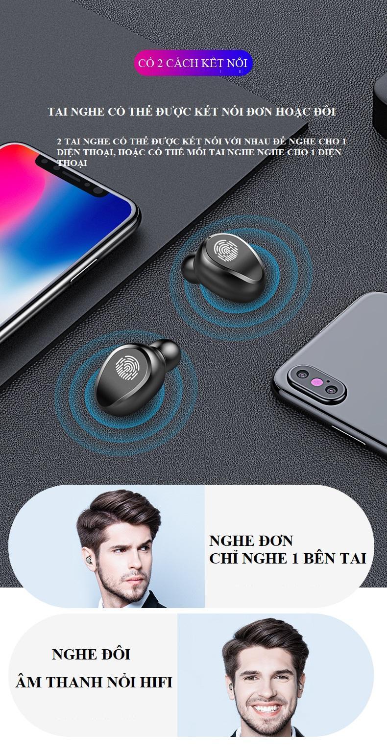 Tai nghe Bluetooth TWS F9 V5.0 cảm ứng phiên bản mới cao cấp pro tăng giảm âm lượng trên tai nghe - Hàng nhập khẩu