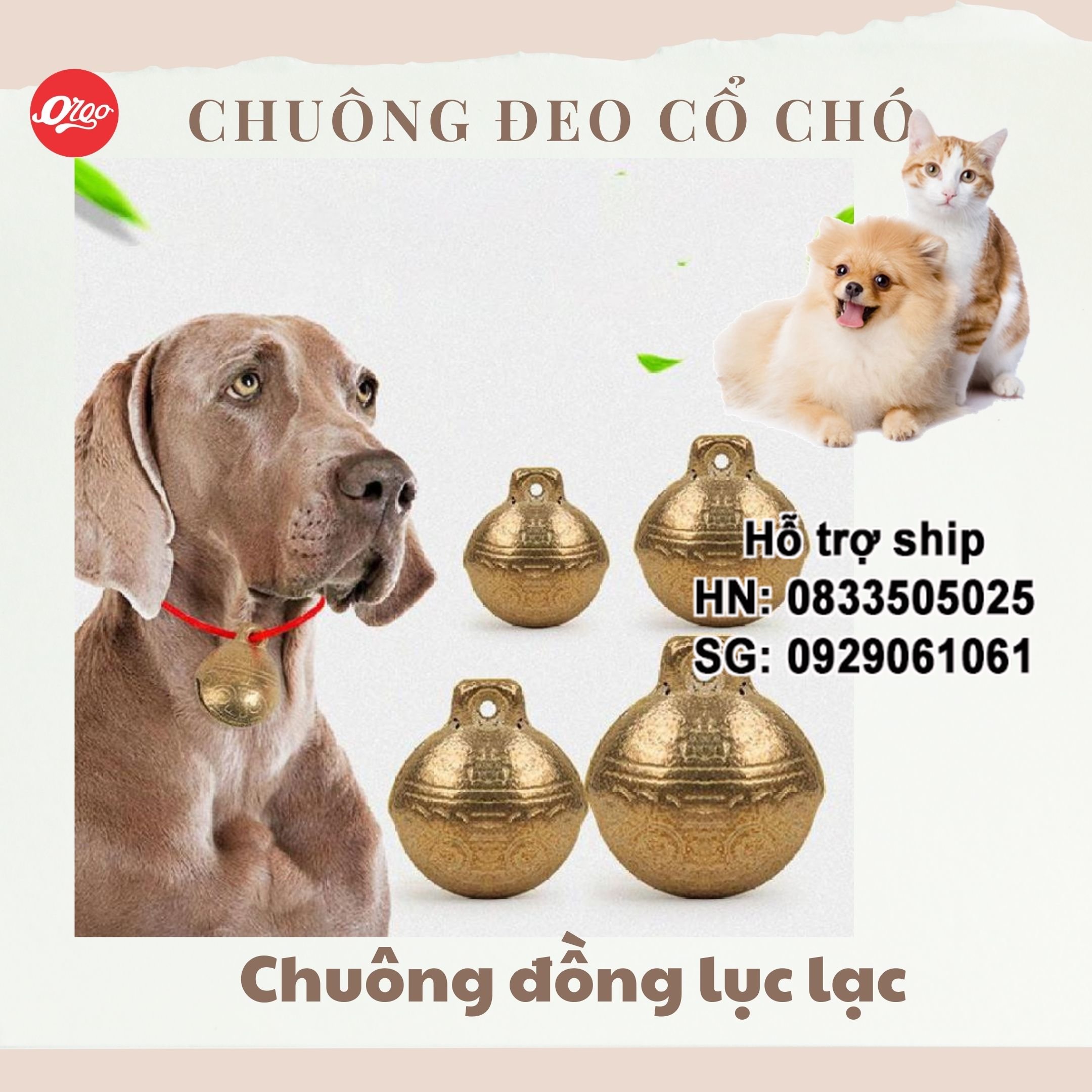 Hanpet - SP223 - Chuông đồng đeo cổ thú cưng chuông đeo cổ chó mèo – lục lạc chó mèo