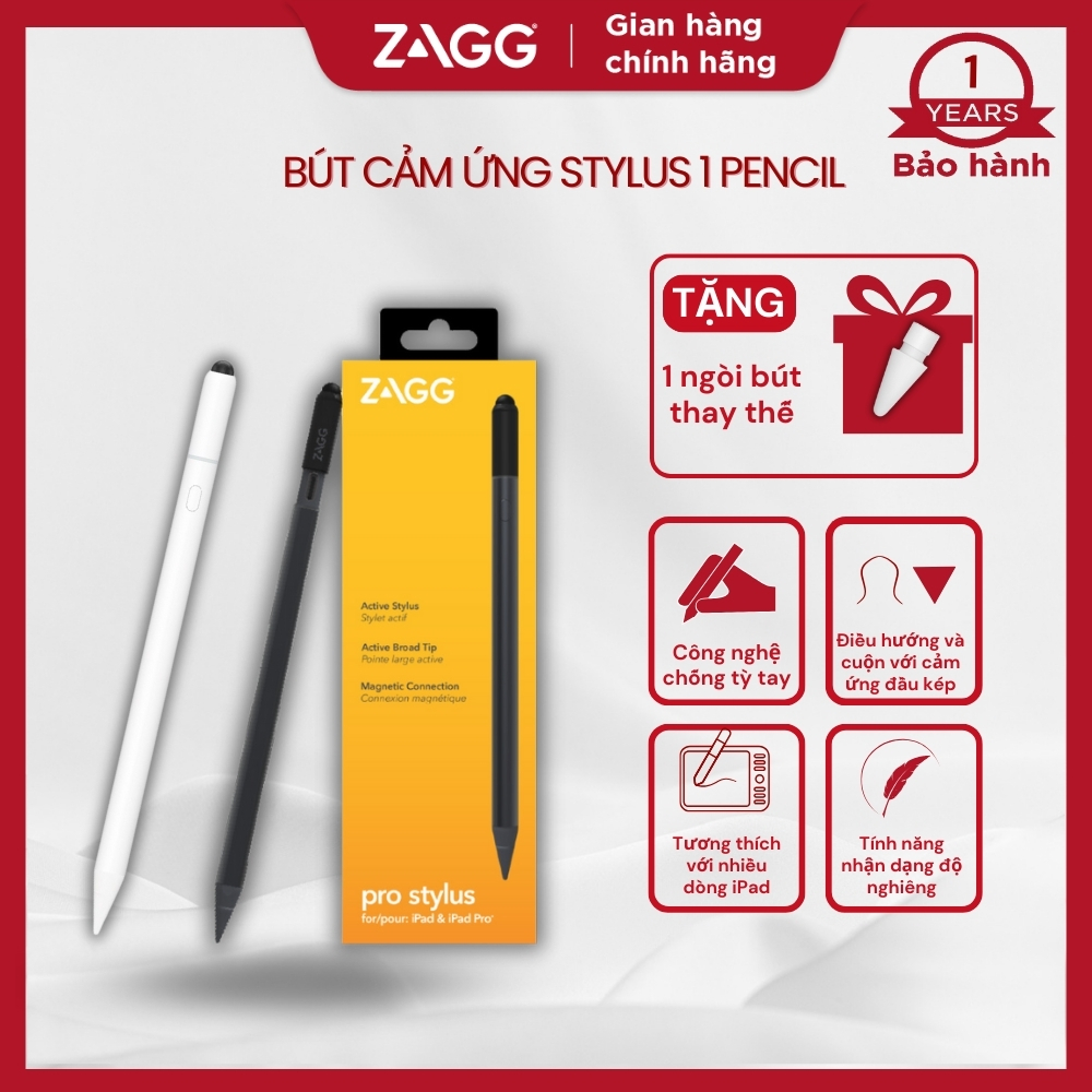 Bút cảm ứng ZAGG-Pro Stylus Pencil dành cho các dòng iPad Air/Pro từ 2018