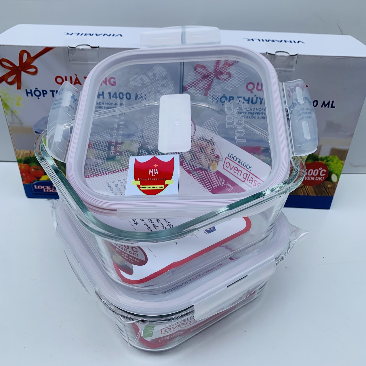 (1400ml) Hộp thủy tinh, thố thủy tinh đựng thức ăn Lock and Lock