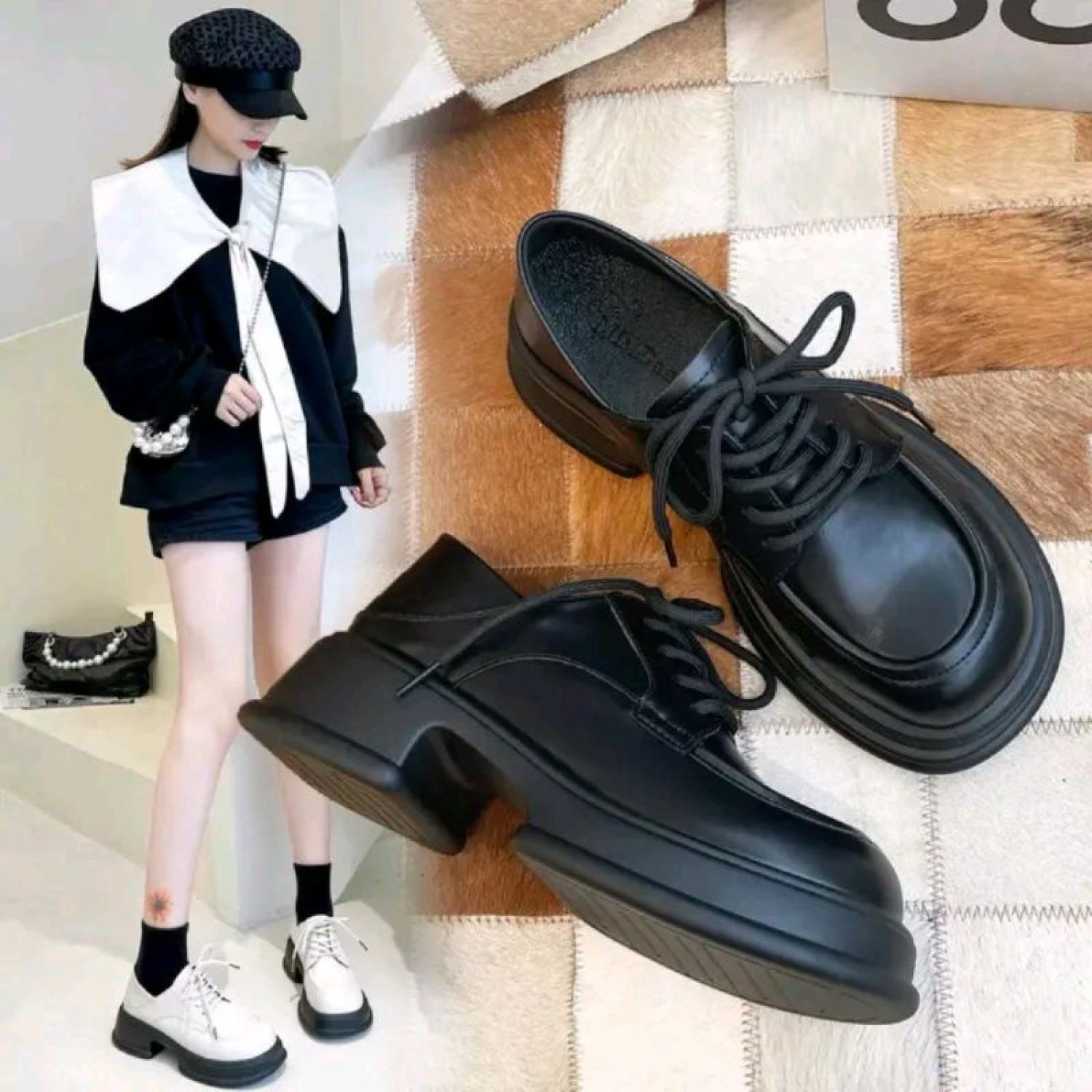 Giày Oxford độn đế 4cm khoét eo kiểu dáng hàn quốc