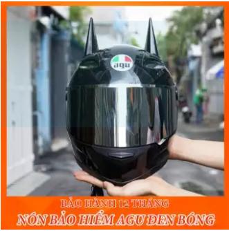 NÓN BẢO HIỂM AGU ĐEN BÓNG GẮN SỪNG BATMAN(BẢO HÀNH 12 THÁNG)