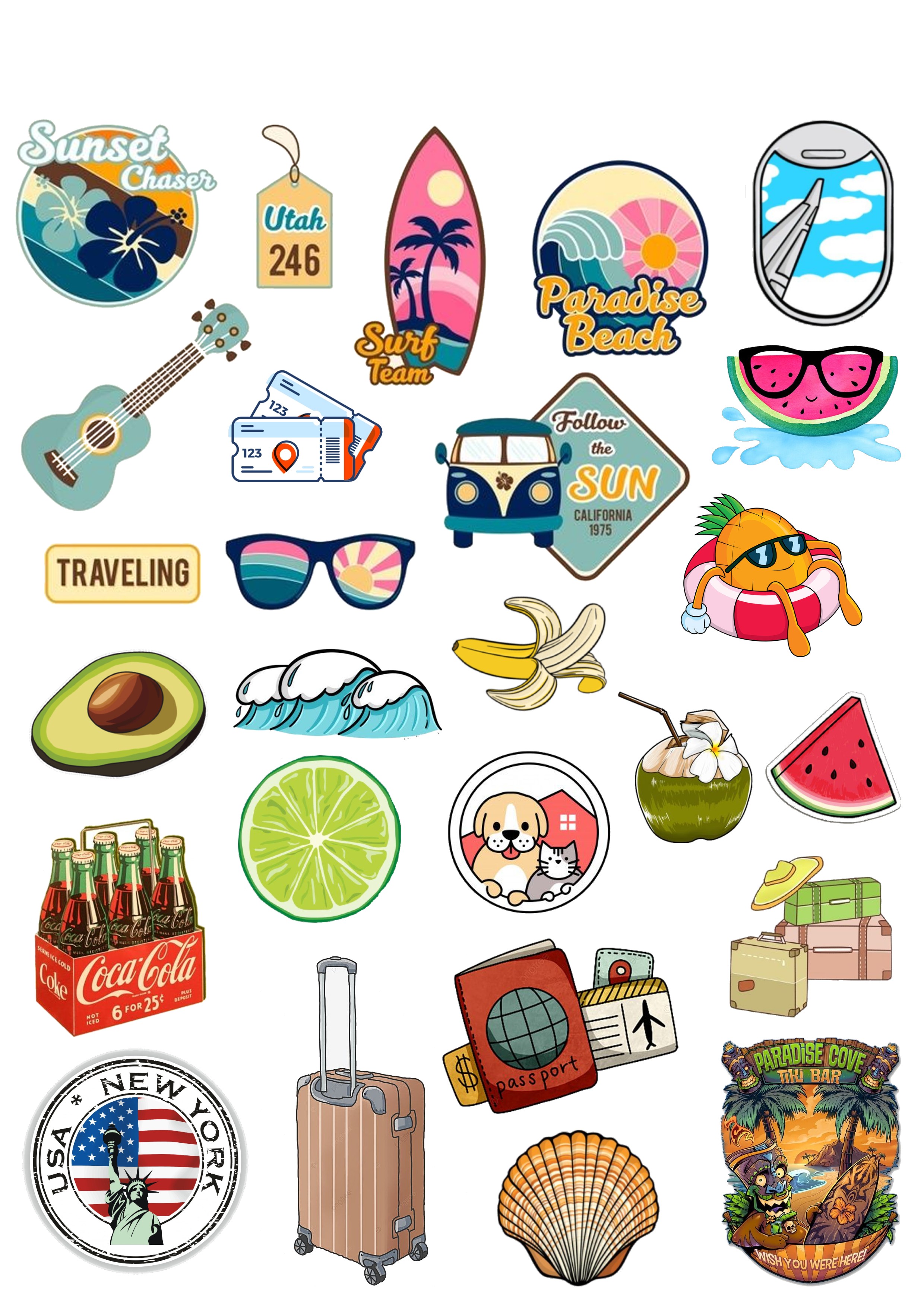Bộ Sticker Summer vacation trang trí cute