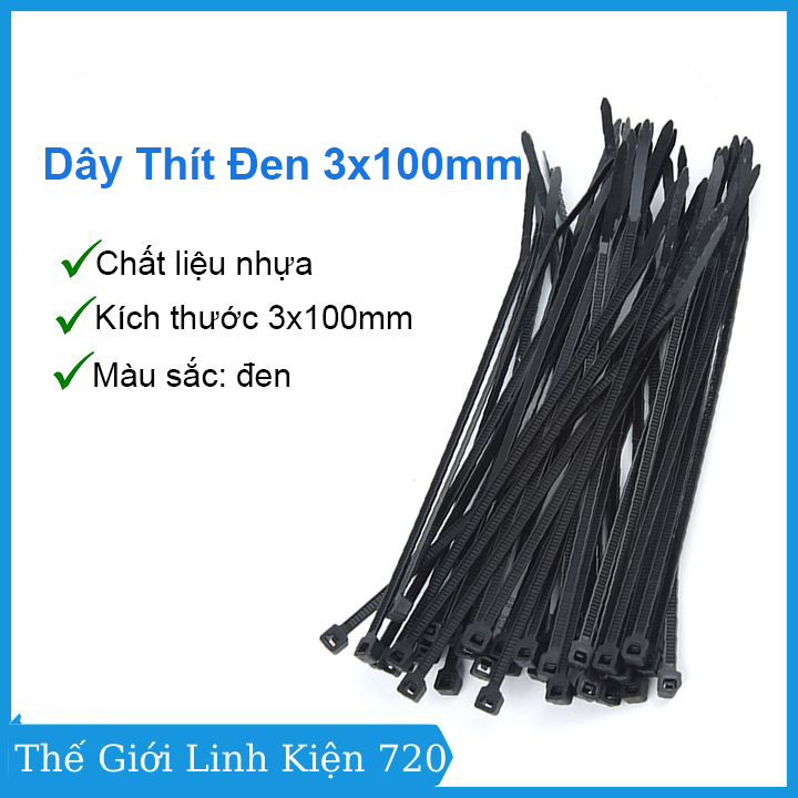 Gói 1000pcs dây thít đen 3x100mm