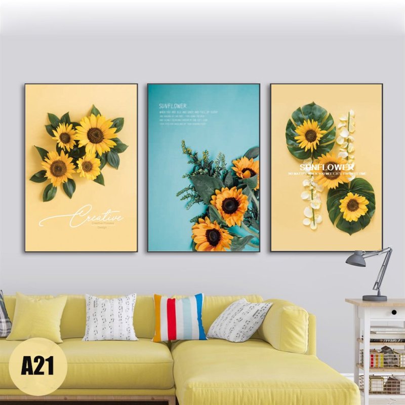 Tranh treo tường 3 bức họa tiết hoa cúc gam màu pastel trending  30x40cm)