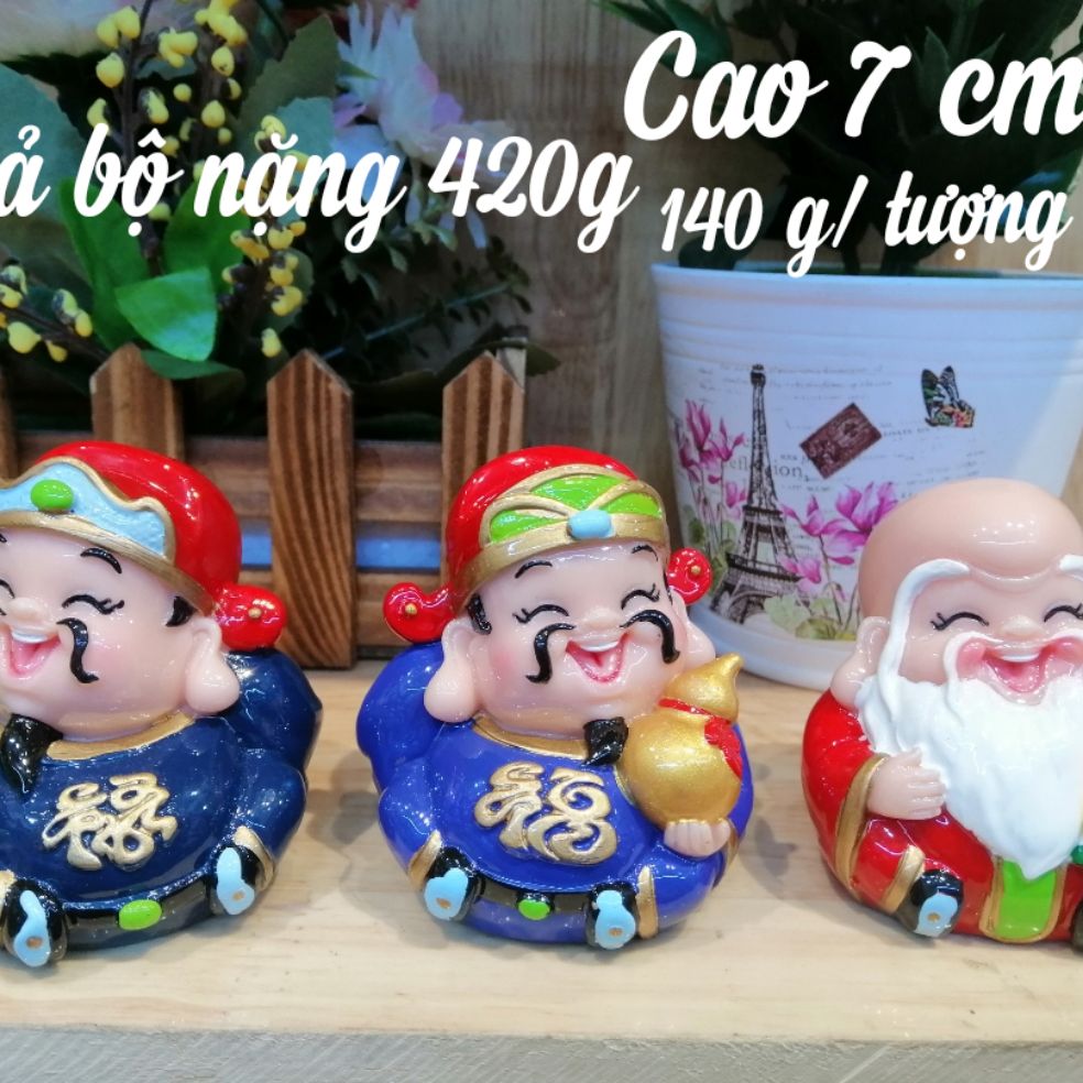 TƯỢNG PHÚC LỘC THỌ BỘ 3 ÔNG DÁNG TRÒN CAO 7 CM