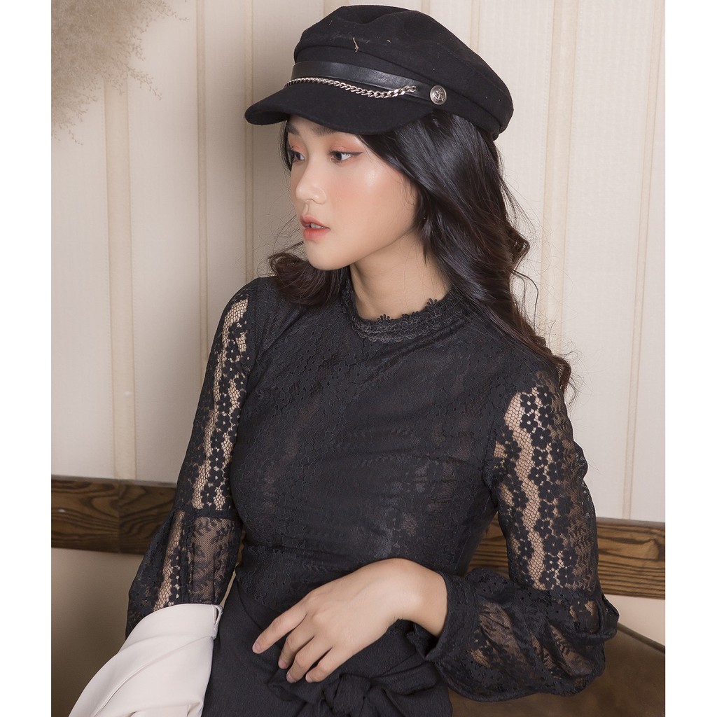 G Beauty Áo Ren Đen Tay Bồng