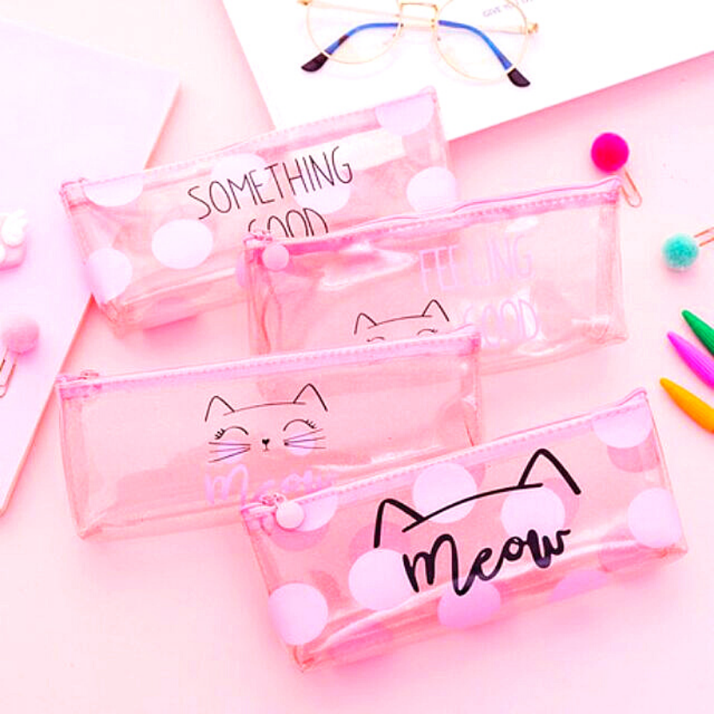 Bóp viết trong suốt - meow đen