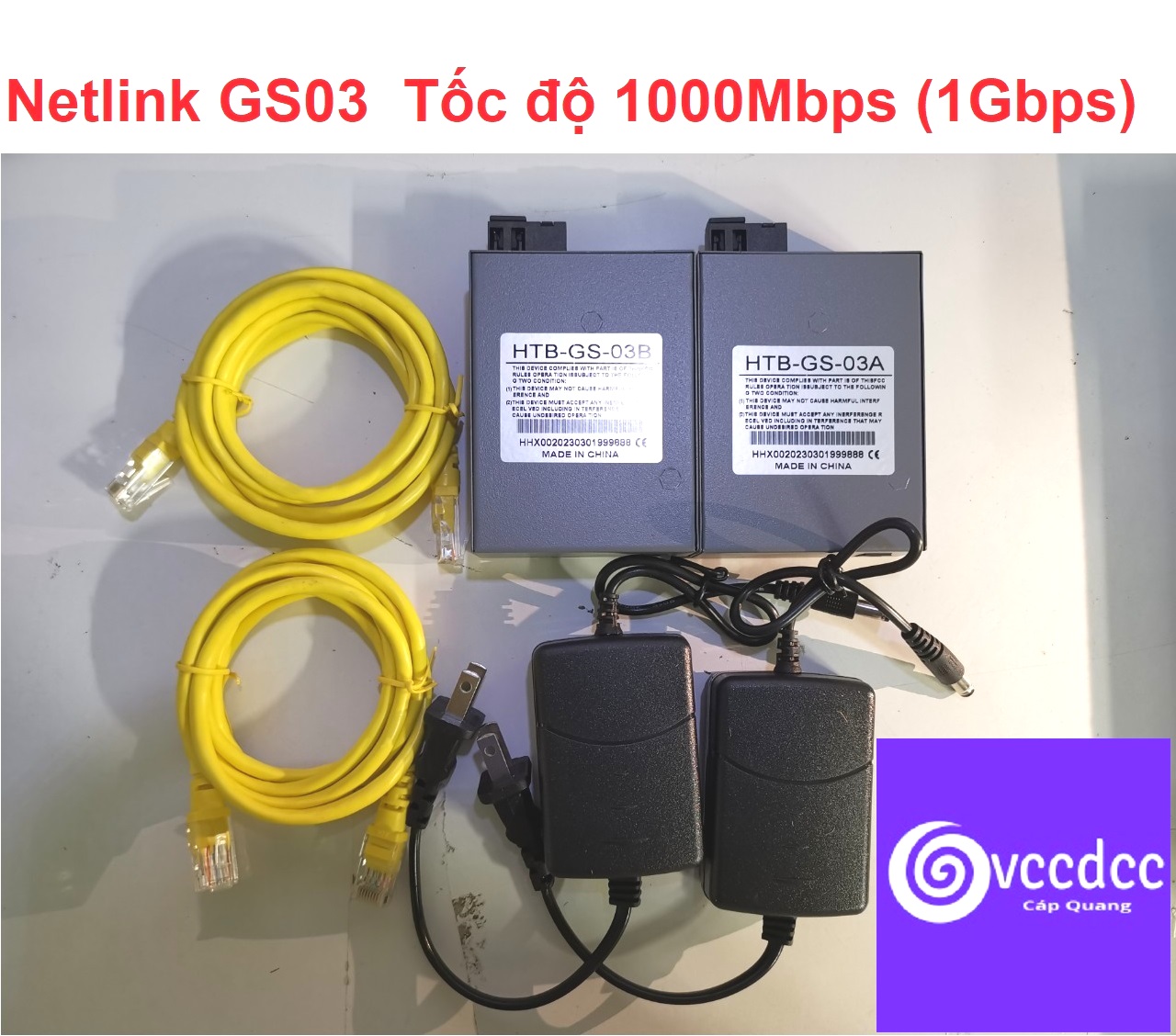 Cặp Converter quang NetLink HTB GS03  Đầu A & B  1000Mbps  - Nguồn Lớn (Tặng kèm dây 2 LAN 1m bấm sẳn)