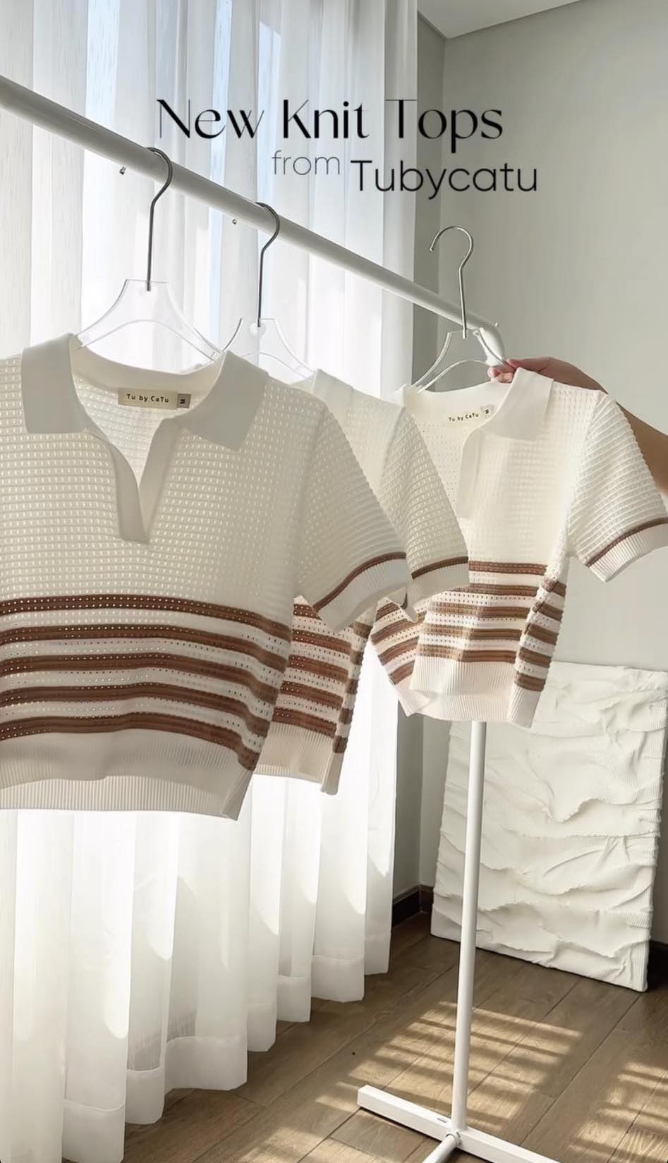 TUBYCATU | Áo basic stripe polo brown/ black