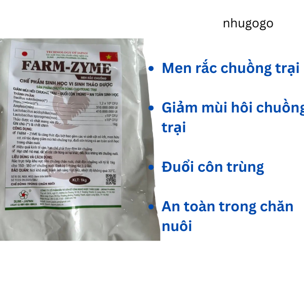 Farm Zyme sumi 1kg men rắc chuồng trại, khử mùi hôi, đuổi côn trùng, sản phẩm an toàn