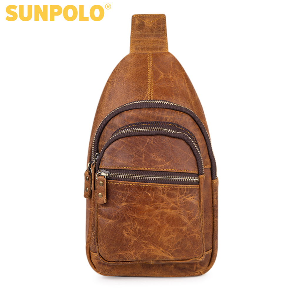 Men Leather Chest Bag SUNPOLO STU103 (Brown)
