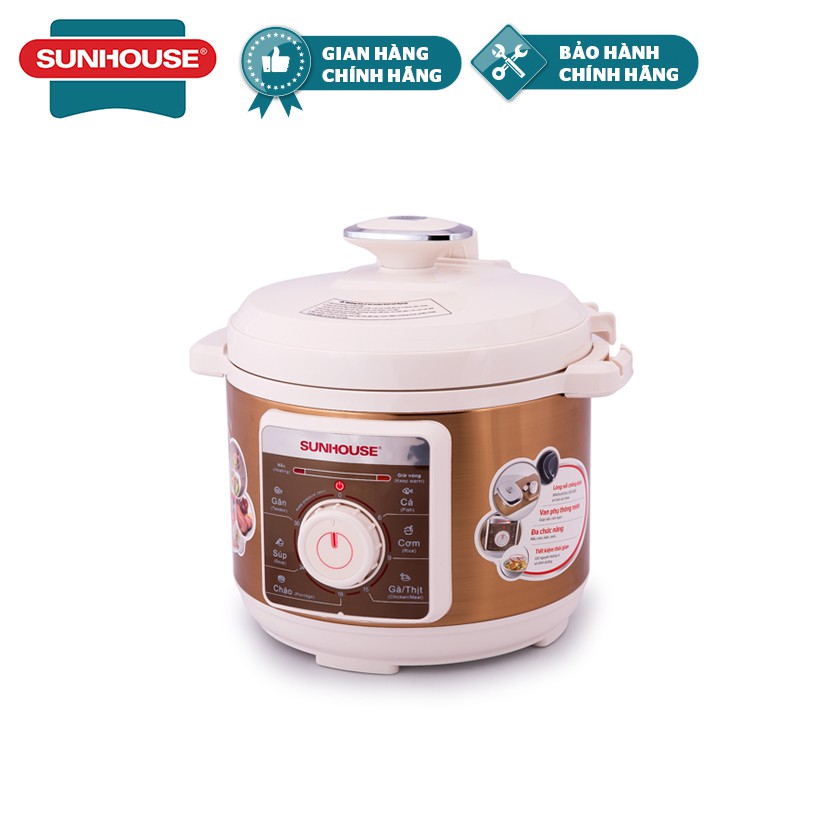 [Mã ELMALLCOIN hoàn 5% xu đơn 500K] Nồi Áp Suất Đa Năng Sunhouse SHD1558G (5 lít)