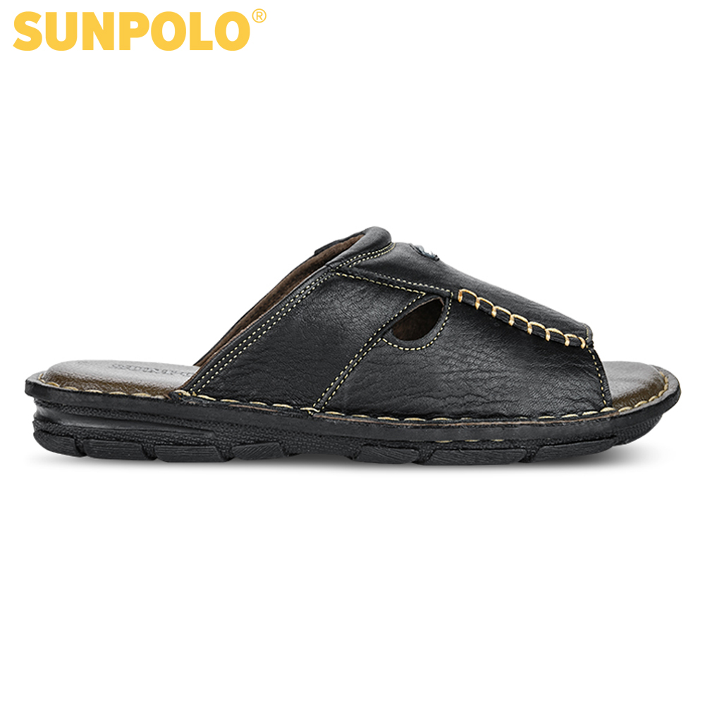 Men Leather SUNPOLO Sandals AQN012 (Black)