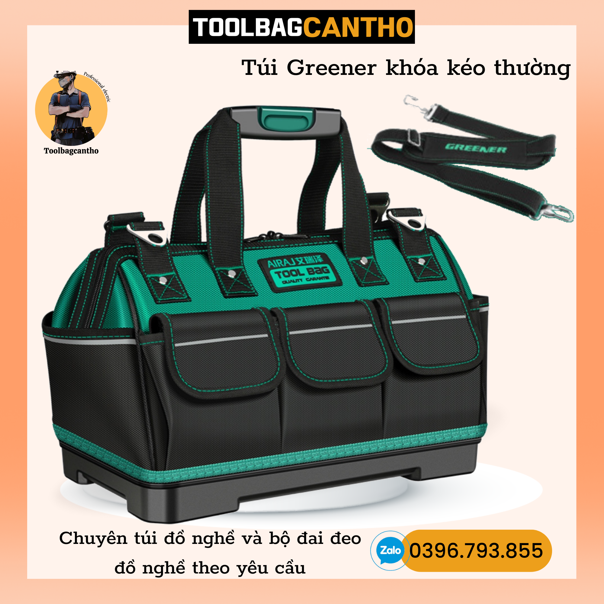 Túi xách đựng đồ nghề Greener khóa kéo thường