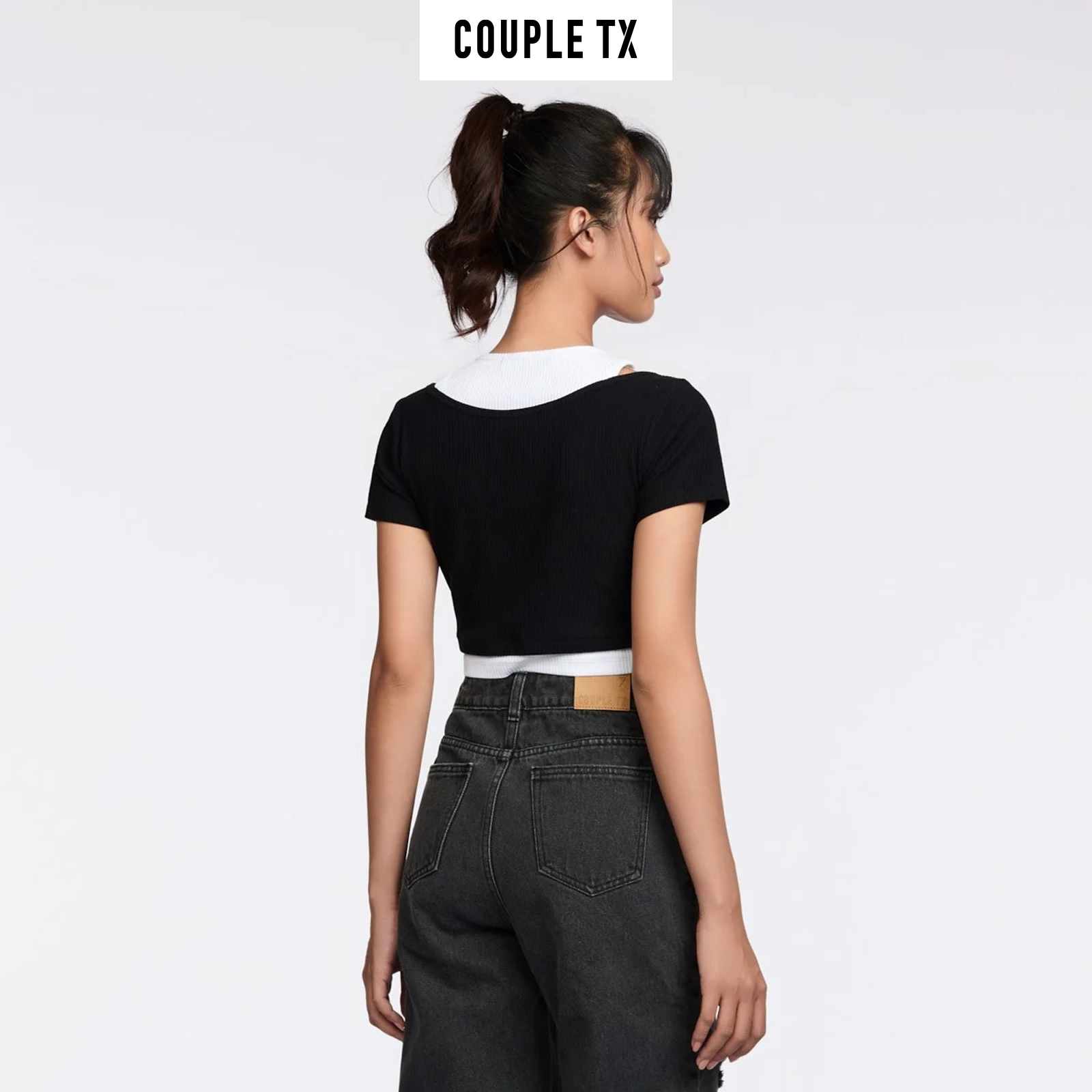 Áo Thun Nữ COUPLE TX - Áo Nữ Kiểu Đẹp Vải Gân Kiểu Phối 2 Layer WTS 2255