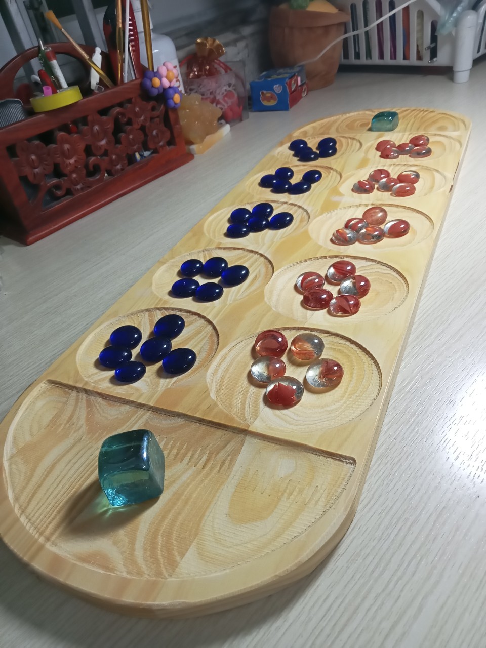 Bộ cờ ô ăn quan bằng gỗ thông và đá!