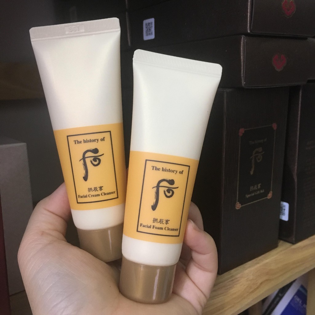 Cặp đôi Sữa rửa mặt - tẩy trang whoo vàng 40ml tách lẻ