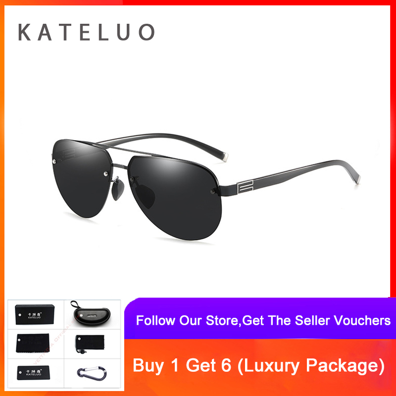 Kateluo 1902 vintage color changing sun glasses men night vision pilot polarized sunglasses UV400 driving sun glasses
