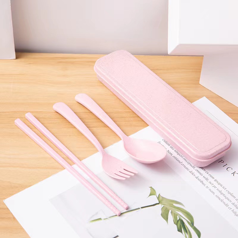 Muỗng, đũa dùng đi du lịch, bộ dao kéo cầm tay, Bộ thìa , dĩa, đũa 3 chi tiết bằng lúa mạch Y