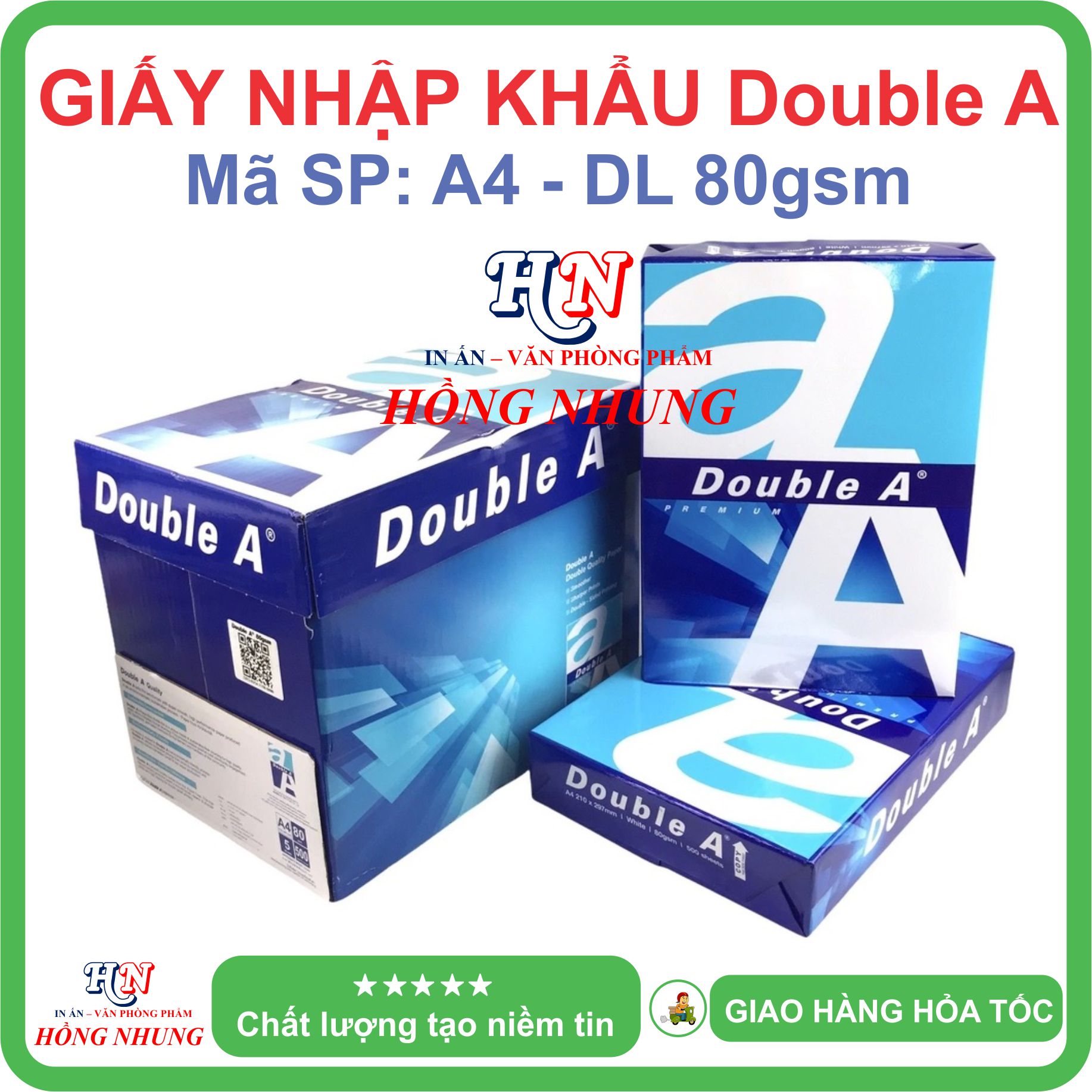 Sét 5 ram giấy in a4 double a - định lượng 80gsm/70gsm, số lượng 500 tờ, giấy thùng trắng mịn